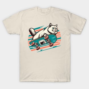 Cat Skateboard | Fluffy Cat in Air T-Shirt